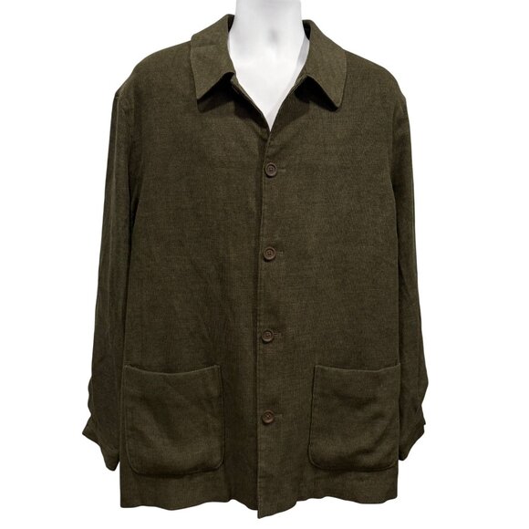 VTG Linea Uomo Chore Jacket Shacket Over Shirt Micro Corduroy Olive Green Mens L